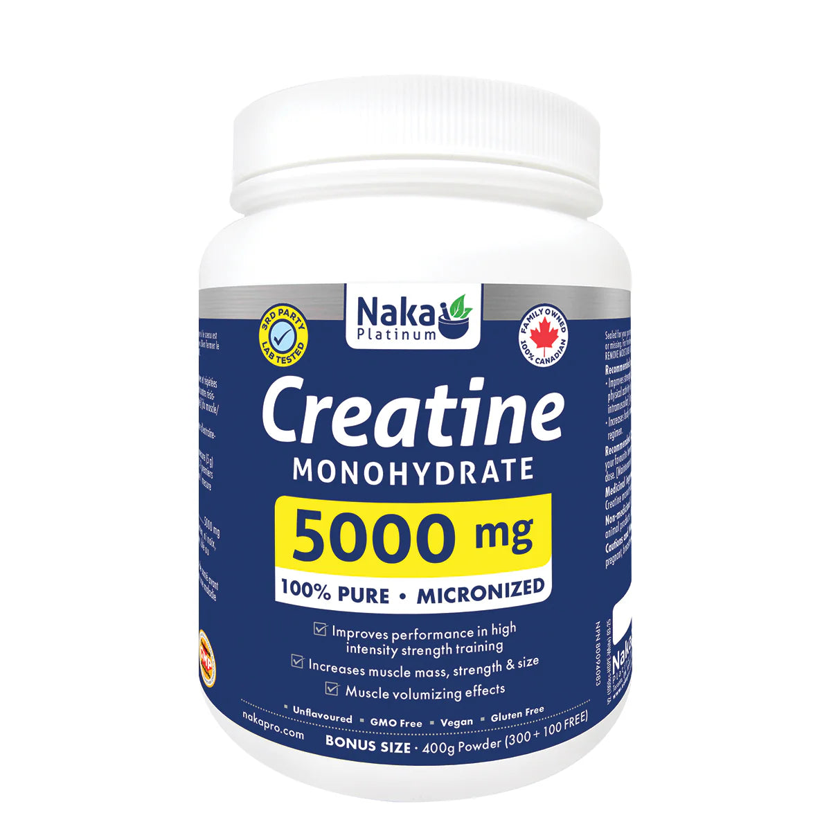 Naka Platinum Pro Creatine 400g - Front view of creatine supplement for muscle growth and performance.