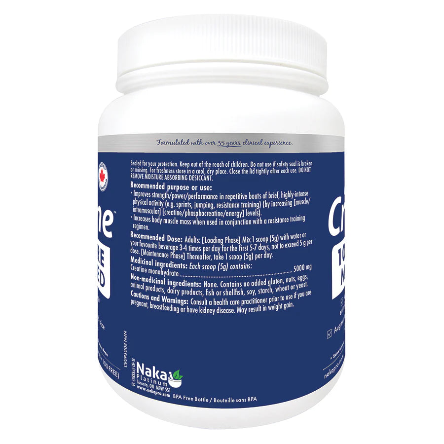 Naka Platinum Pro Creatine 400g - Angled view of creatine powder supplement.