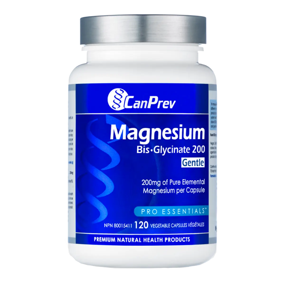 CanPrev Magnesium Bis-Glycinate 200 Gentle, 120 Capsules. Gentle form of magnesium.