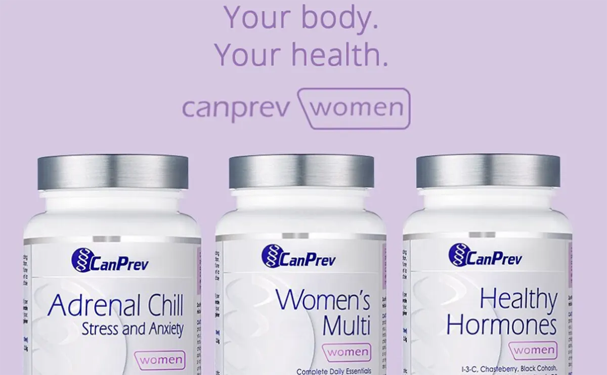 CanPrev Adrenal Chill for Women 90 Capsules - Angled view of supplement bottle