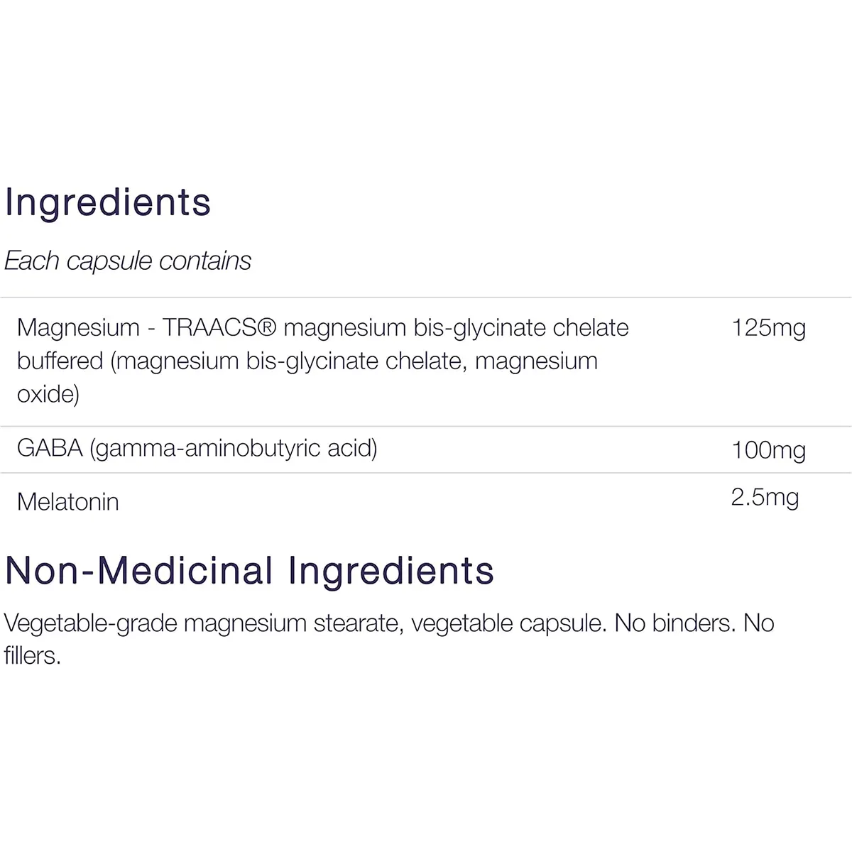 CanPrev Magnesium GABA Melatonin 120 Veggie Caps - Nutrition Facts Label