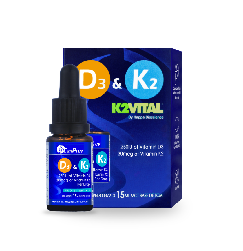 CanPrev D3 & K2 Drops 15mL - Front view of the vitamin D and K supplement.