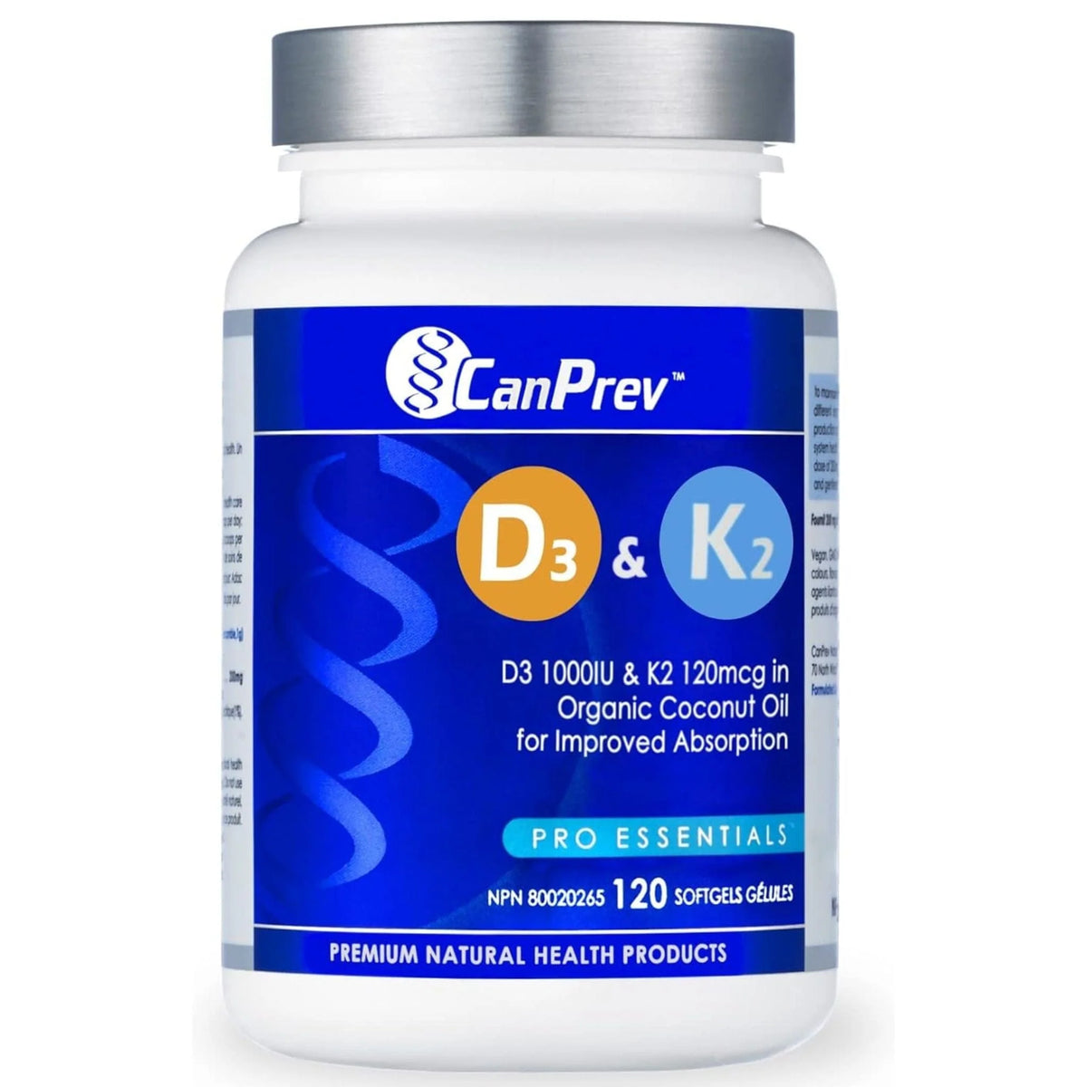 CanPrev D3 & K2 Softgels - 120 count bottle, supports bone health
