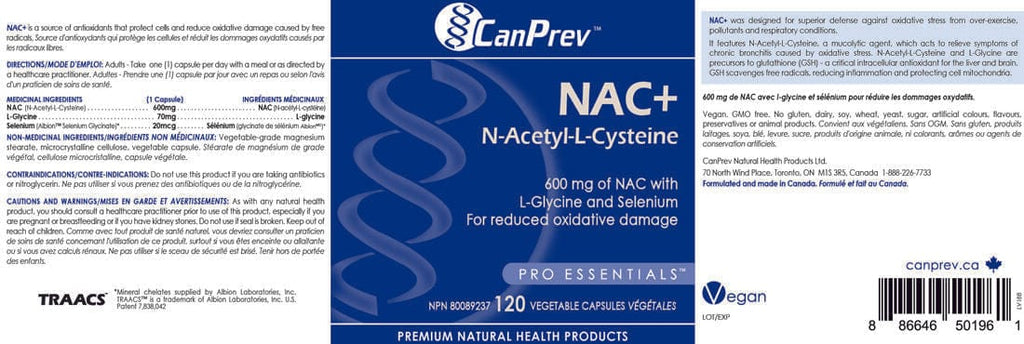 CanPrev NAC N-Acetyl-L-Cysteine 120 Capsules - Angled view of the supplement.
