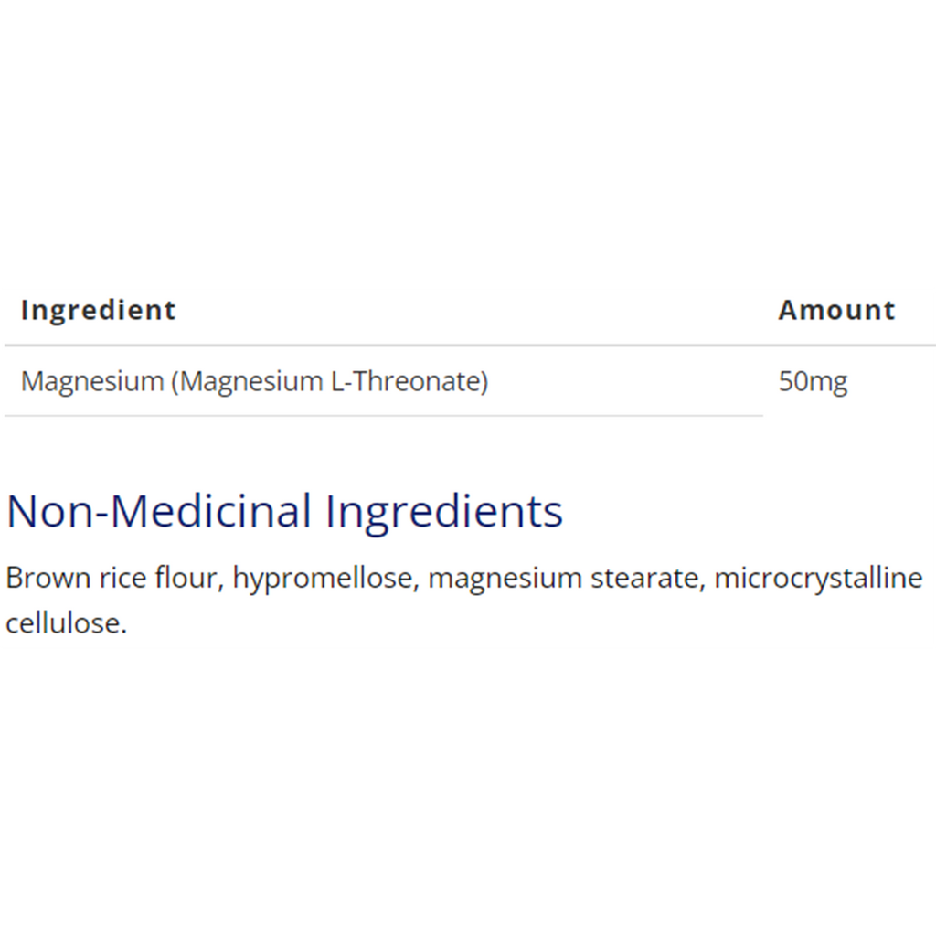 CanPrev Magnesium Threonate 120 Capsules - Supplement Facts label