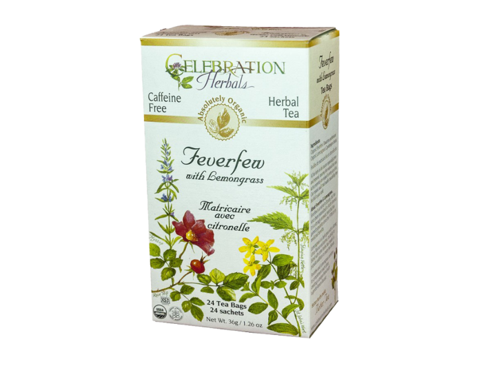 Celebration Herbals Organic Feverfew Lemongrass Tea, 24Bgs