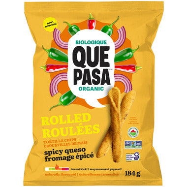 Que Pasa Organic Spicy Queso Rolled Tortilla Chips, 184G