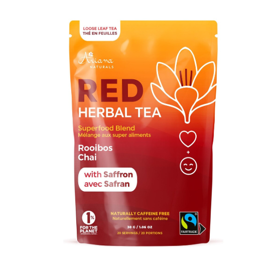 Ariana Naturals Red Herbal Tea - Superfood Blend Roobios Chai With Saffron, 30G