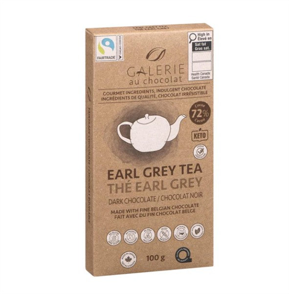 Galerie Fair Trade 72% Dark Chocolate Earl Grey Tea Bar, 100G