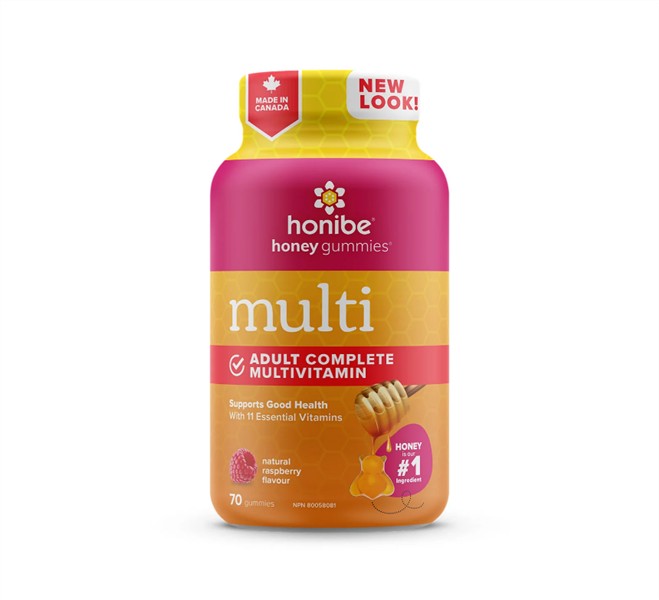 Honibe, Multi: Complete Adult Multivitamin; Raspberry Flavour, 70 Gummies