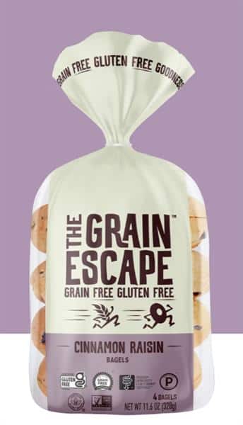 The Grain Escape- Grain & Gluten Free Bagels, Cinnamon Raisin, 4 Pk