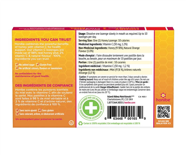 Honibe - Vitamin C Boost Lozenges: Orange, 10 Pack