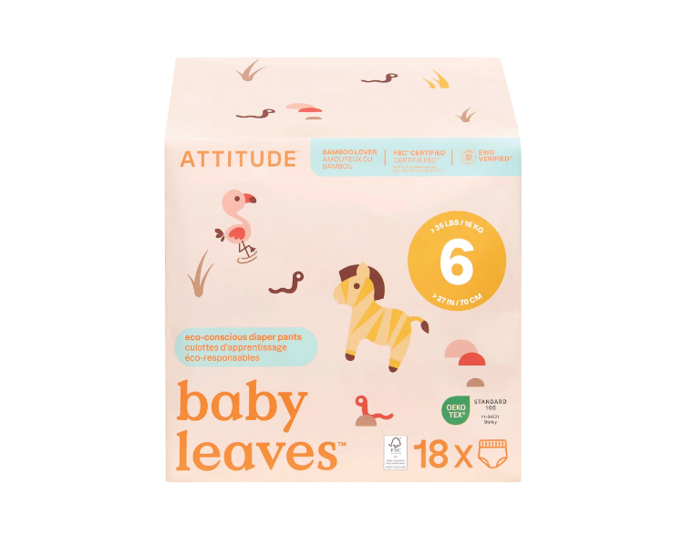 Attitude Living - Baby Leaves Eco Concious Training Diaper Pants Size 6, 18Ct