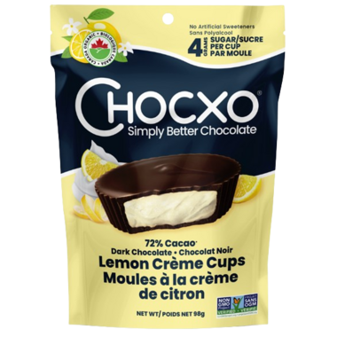 Chocxo 72% Dark Chocolate Lemon Creme Cups, 98G