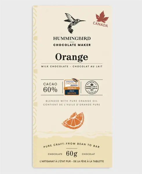 Hummingbird Chocolate - Orange 60% Dark Chocolate Bar, 60G