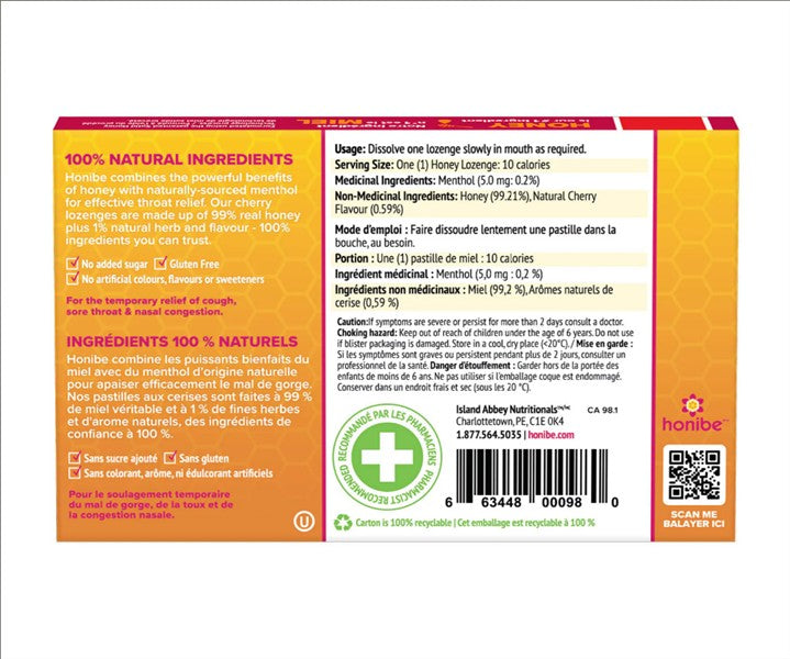 Honibe - Honey Lozenges: Cherry, 10 Pack