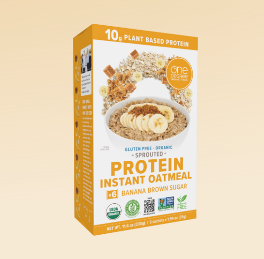 One Degree Organic Sprouted Banana Brown Sugar Protein Instant Oatmeal, 330G