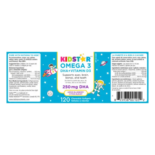Kidstar Omega 3 + Vit D3 Blueberry Chewable 120 Chewable Sgel