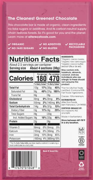 Alter Eco Organic Sea Salt 70% Cacao 80G