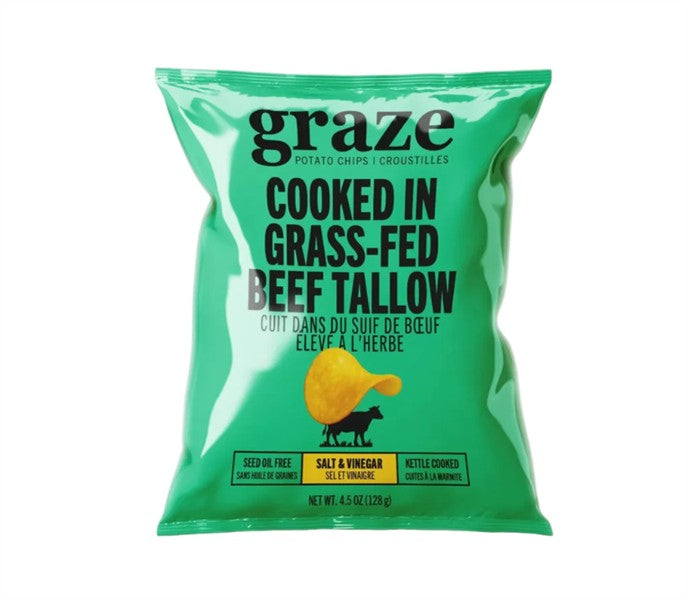Graze Grass-Fed Beef Tallow Potato Chips - Salt & Vinegar, 128G
