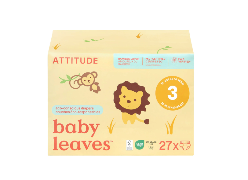 Attitude Living - Baby Leaves Eco Concious Diapers Size 3, 27Ct