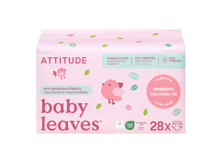 Attitude Living - Baby Leaves Eco Concious Diapers Newborn, 28Ct