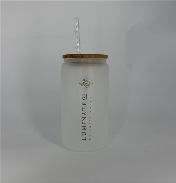 Luminate Frosted Glass Tumbler With Glass Straw,16Oz