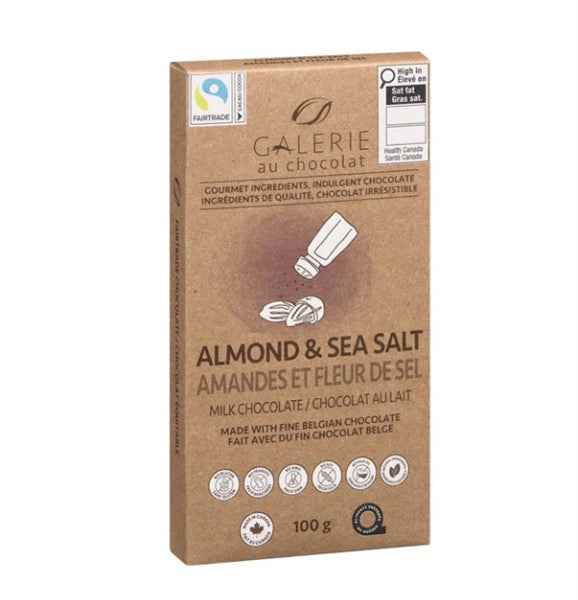 Galerie Fair Trade Milk Chocolate Almonds & Sea Salt Bar, 100G