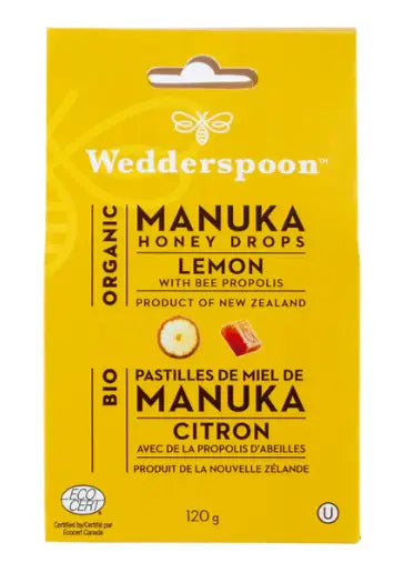 Wedderspoon Organic Manuka Honey Drops - Lemon, 120G