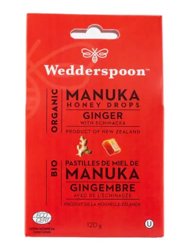 Wedderspoon Organic Manuka Honey Drops - Ginger, 120G