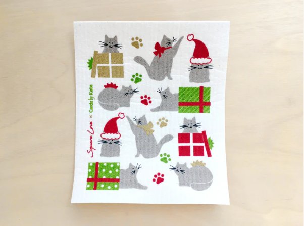 Square Love Swedish Sponge Cloths - Holiday Cats