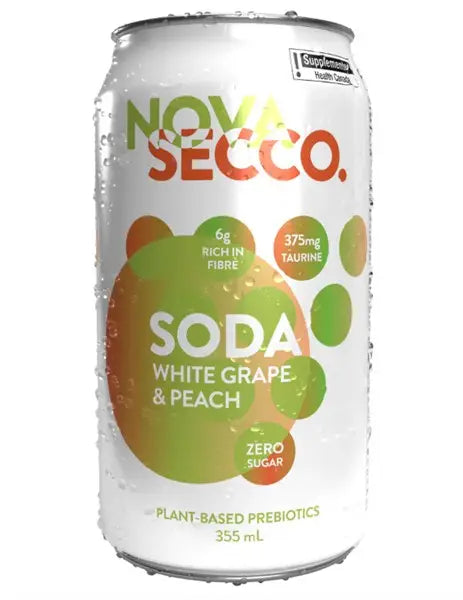 Novasecco Prebiotic Soda - White Grape & Peach, 355Ml