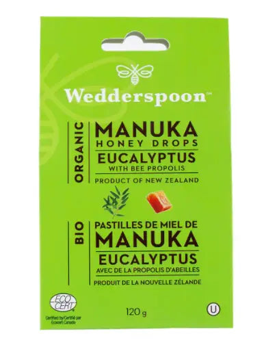 Wedderspoon Organic Manuka Honey Drops - Eucalyptus, 120G