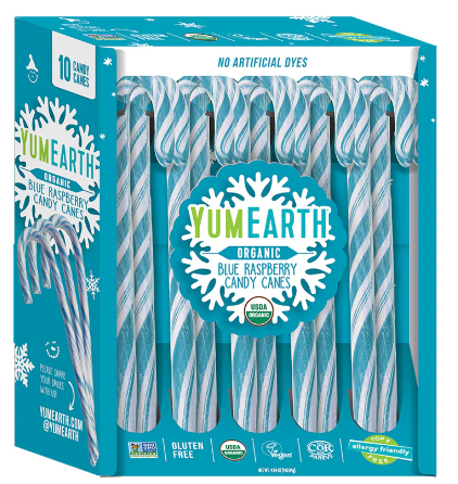 Yum Earth Organic Holiday Candy Canes - Blue Raspberry, 10Pk