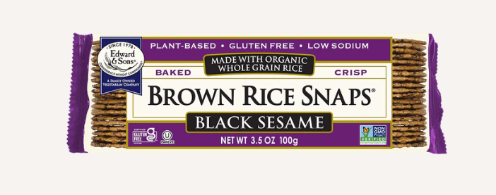 Edward & Sons Organic Baked Brown Rice Snaps Black Sesame, 100G