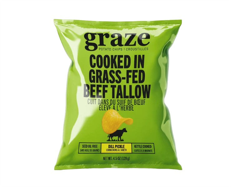 Graze Grass-Fed Beef Tallow Potato Chips - Dill Pickle, 128G