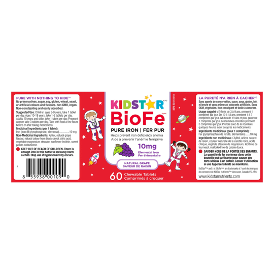 Kidstar Biofe Pure 10Mg Iron Grape 60 Chewable