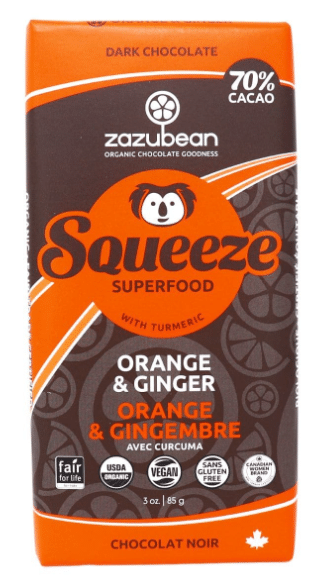 Zazubean - Squeeze - Orange & Ginger Dark Chocolate Bar, 85G