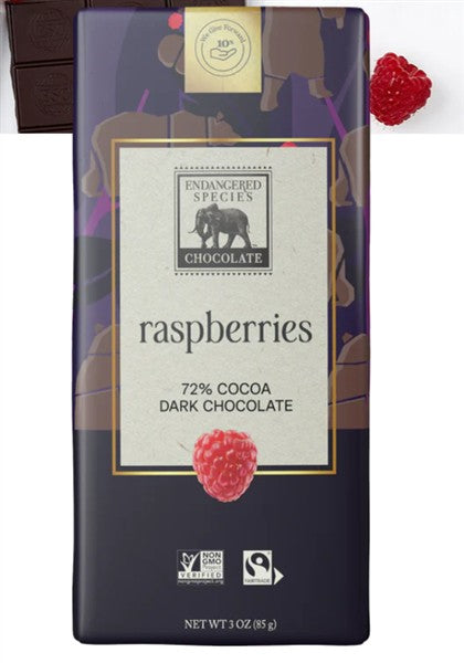 Endangered Species - 72% Dark Chocolate With Raspberries, 85G
