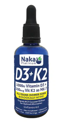 Naka D3 + K2 Liquid Dropper Unflavoured, 50Ml