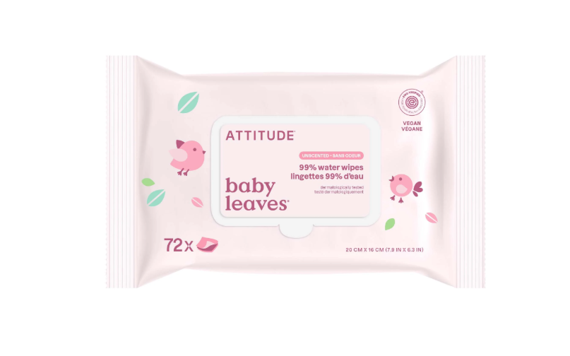 Attitude Living - Baby Leaves 99% Water Wipes Unscented, 72Ct