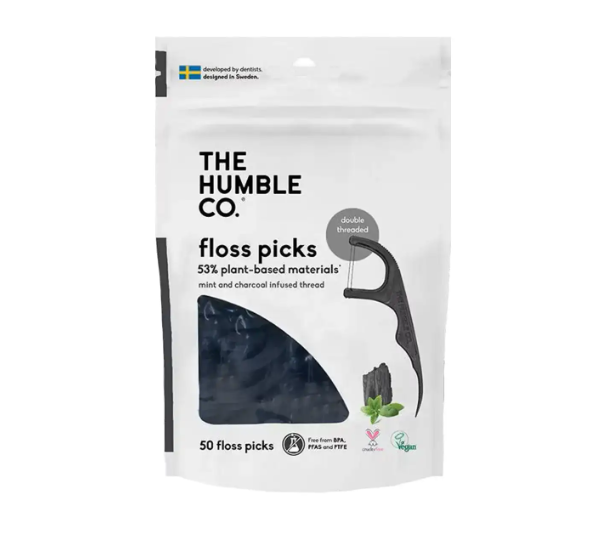 The Humble Co. Dental Floss Picks Charcoal Mint, 50Ct