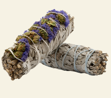 Smudge Wand Sage & Blue Sinuata Flower 4"