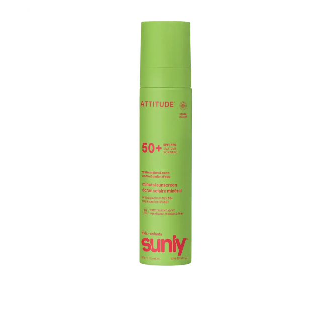Attitude Living - Sunly Kids Mineral Sunscreen Spray SPF 50 Watermelon Coco, 85G