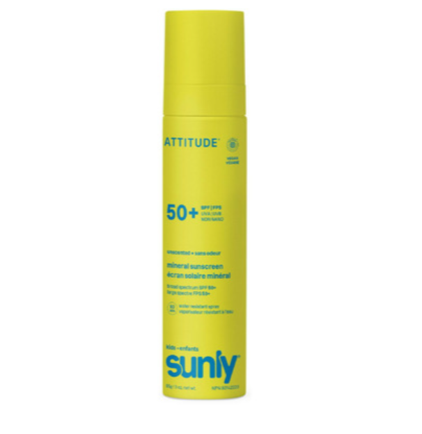 Attitude Living - Sunly Kids Mineral Sunscreen Spray SPF 50 Unscented, 85G