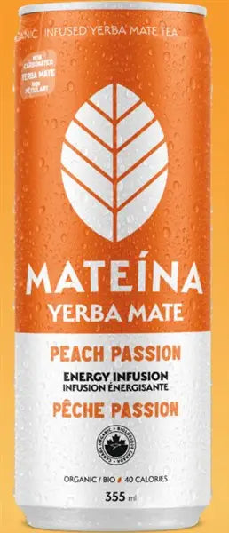 Mateina Yerba Mate Energy Infusion - Peach Passion, 355Ml