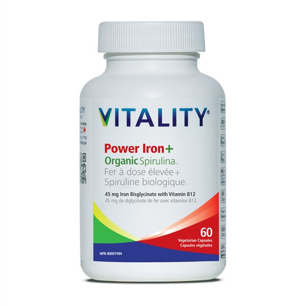Vitality Power Iron + Organic Spirulina 60 Vcaps