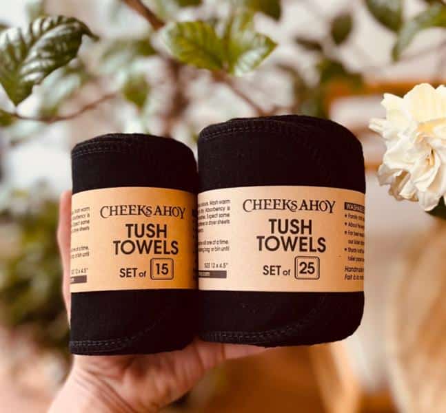 Cheeks Ahoy - Tush Towels Reusable Toilet Tissue, 15 Pack Top Up, Black