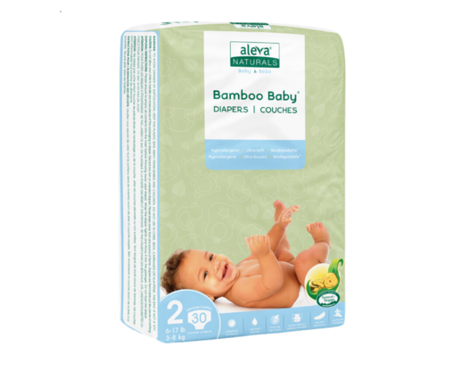 Aleva Naturals Bamboo Baby Diapers Size 2, 30Ct