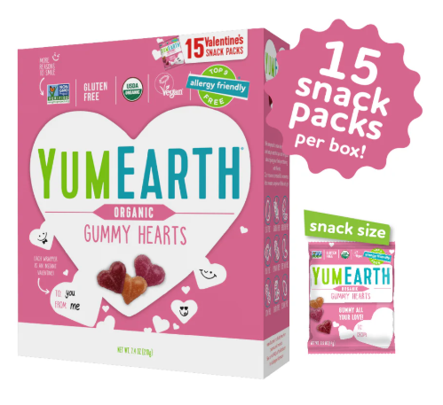 Yum Earth - Organic Valentine Gummy Fruit Hearts, 15Pk
